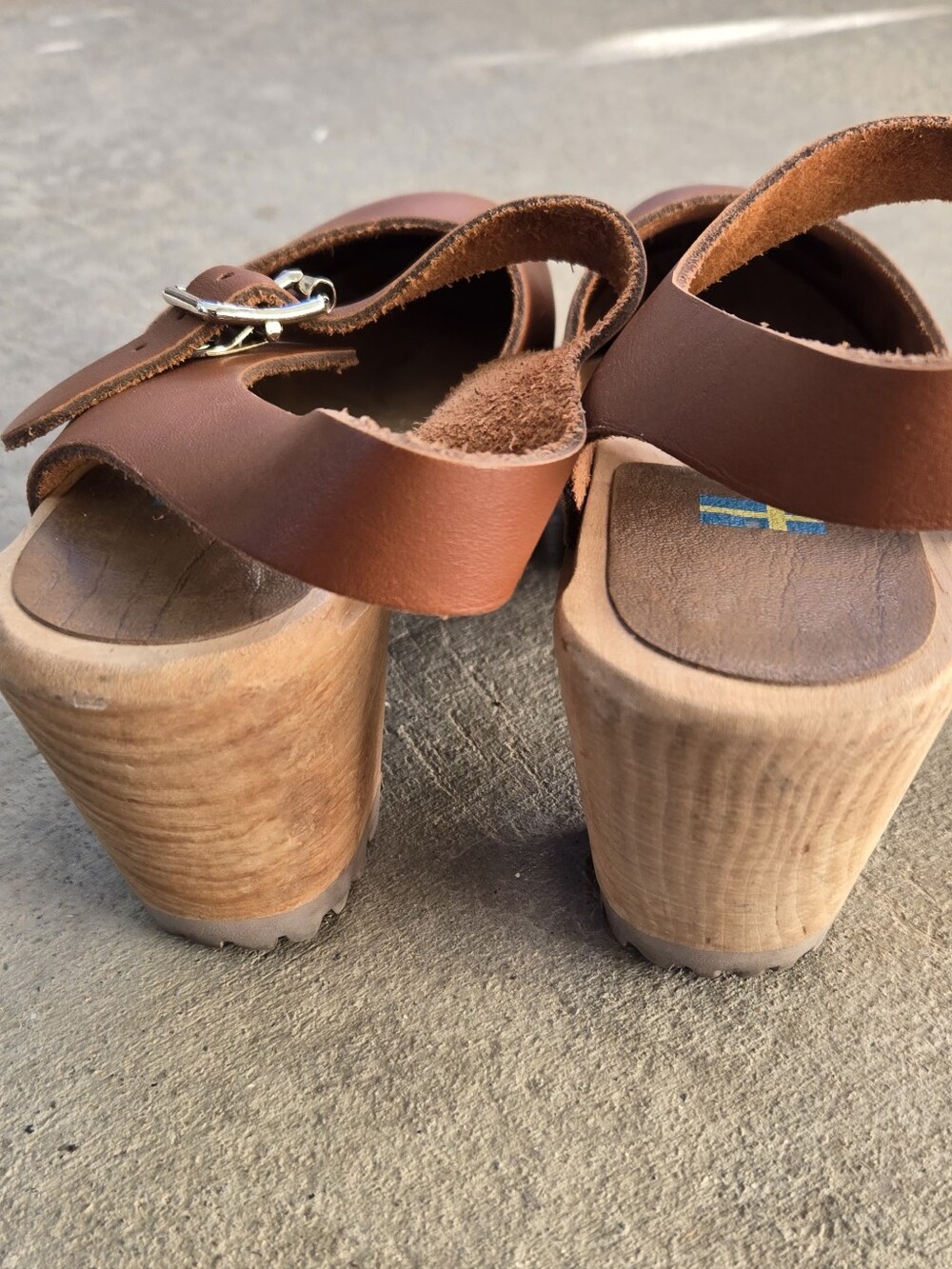 MIA Chestnut Brown Leather Clog Sandals with Buckle Strap - Picture 4 of 9